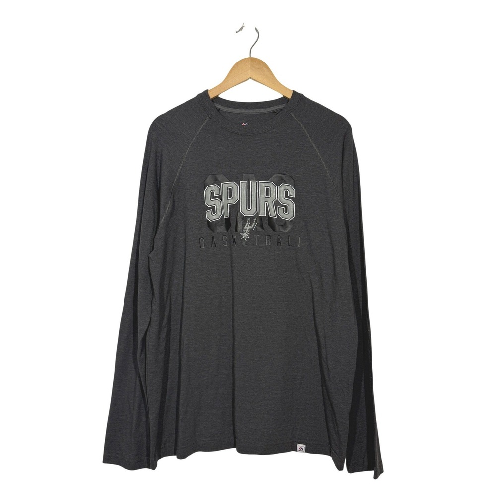 Majestic San Antonio Spurs Shirt Mens XL Gray Long Sleeve NBA Basketball Tee